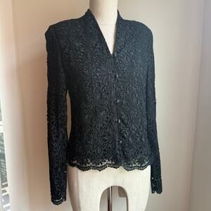 Talbots Black Embroidered Lace Jacket – Size 4 Petite – Vintage
